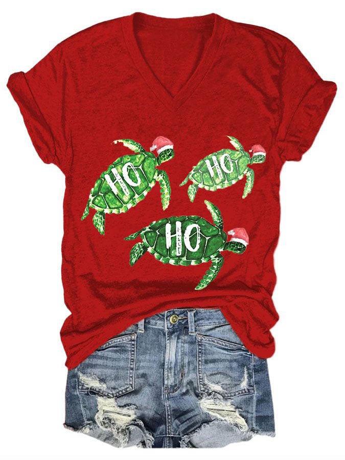 Women's Casual Hawaiian  Christmas Print Short Sleeve T-Shirt