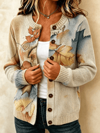 Women'S Casual Maple Leaf Knit Cardigan