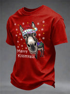 Men's Retro Funny Christmas Donkey Merry Kissmyass Print T-Shirt