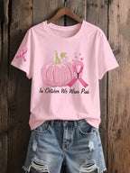 Women's In October We Wear Pink Breast Cancer Awareness Pink Ribbon Pumpkin Print T-Shirt