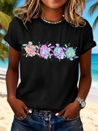 Retro Vacation Watercolor Sea Turtle Print T-Shirt