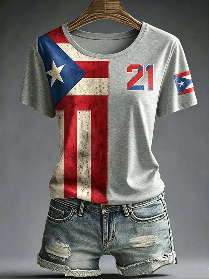 Women's Casual Puerto Rico Print Top