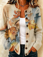 Women'S Casual Maple Leaf Knit Cardigan