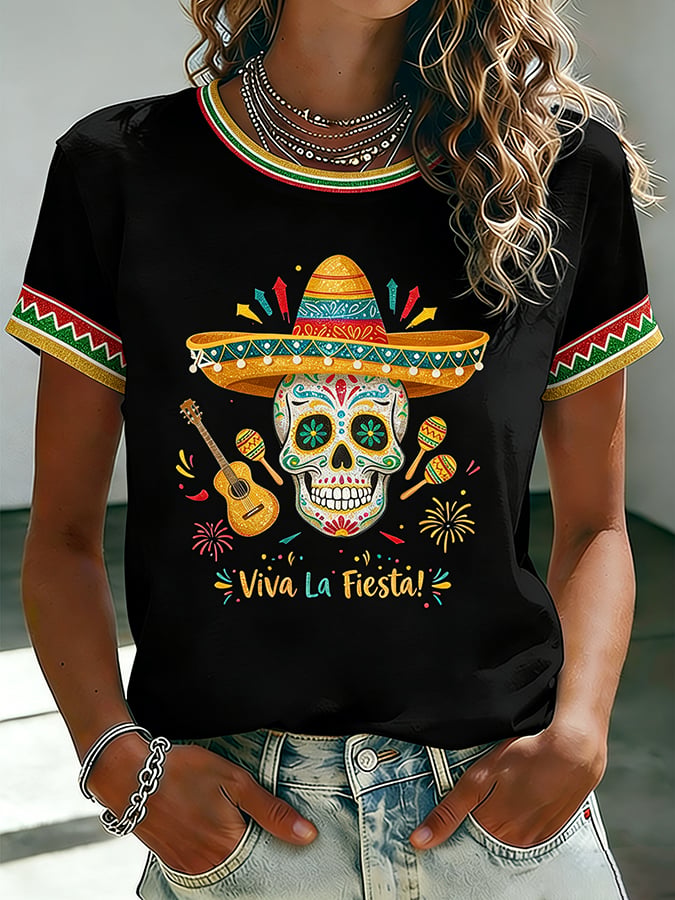Women's Mexican Art Cinco de Mayo Print  T-shirt