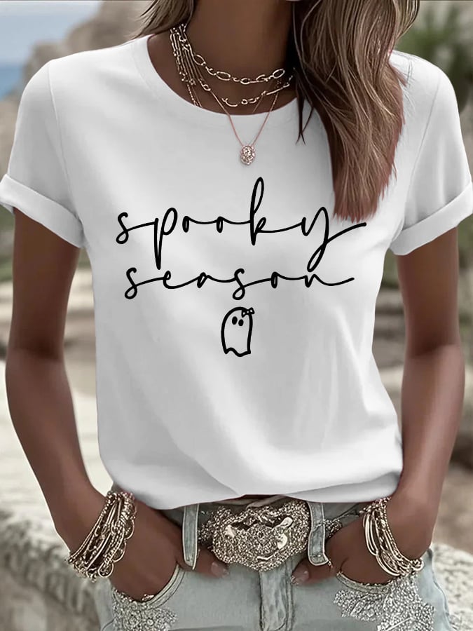 Women's Halloween Printed Round Neck T-Shirt