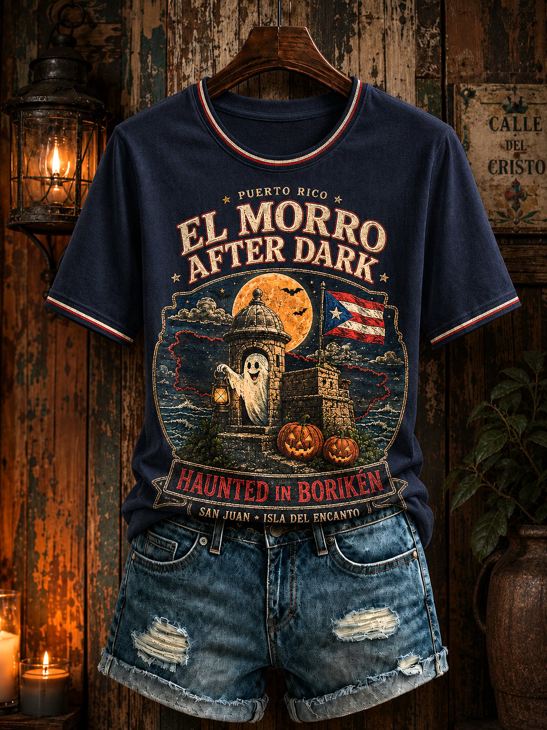 Women's Puerto Rico Halloween Art Printed T-shirt