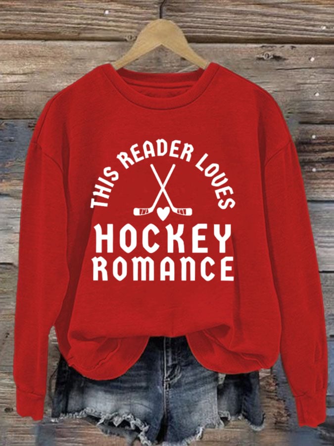 Women's Romantic Ice Hockey Print Long-Sleeved Sweatshirt