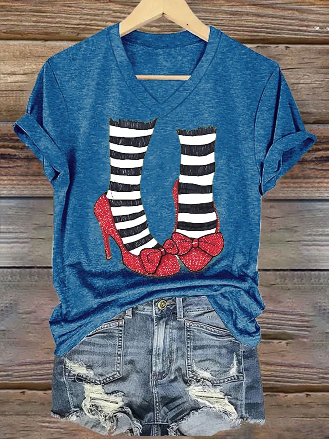Women's Halloween Red Shoes Printed Casual T-Shirts
