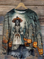 Women's Halloween Print Crew Neck Sweatshirt