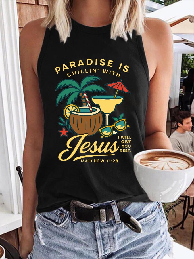 Women's Chillin' With Jesus Printed Crew Neck Vest