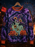 Women'S Witch Skeleton Halloween Print Sweatshirt