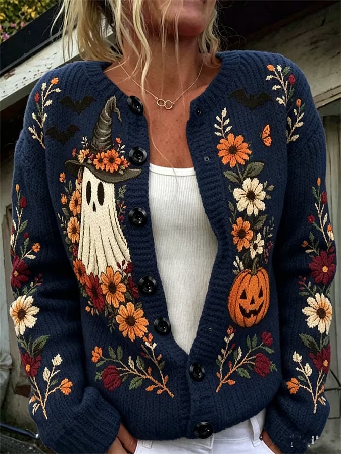 Women's Casual Halloween Print Cardigan