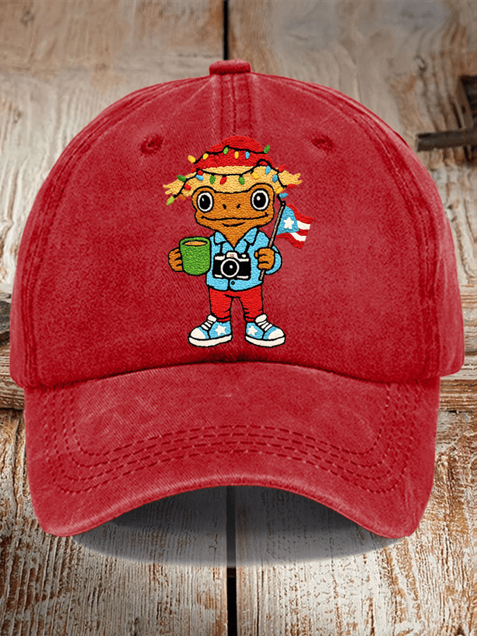 Unisex Washed Cotton Puerto Rican Christmas Print Hat