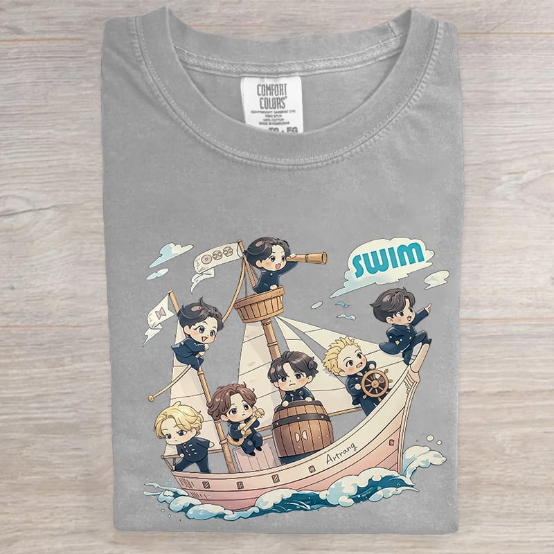 Kpop Swim Music Art Printed Retro T-shirts