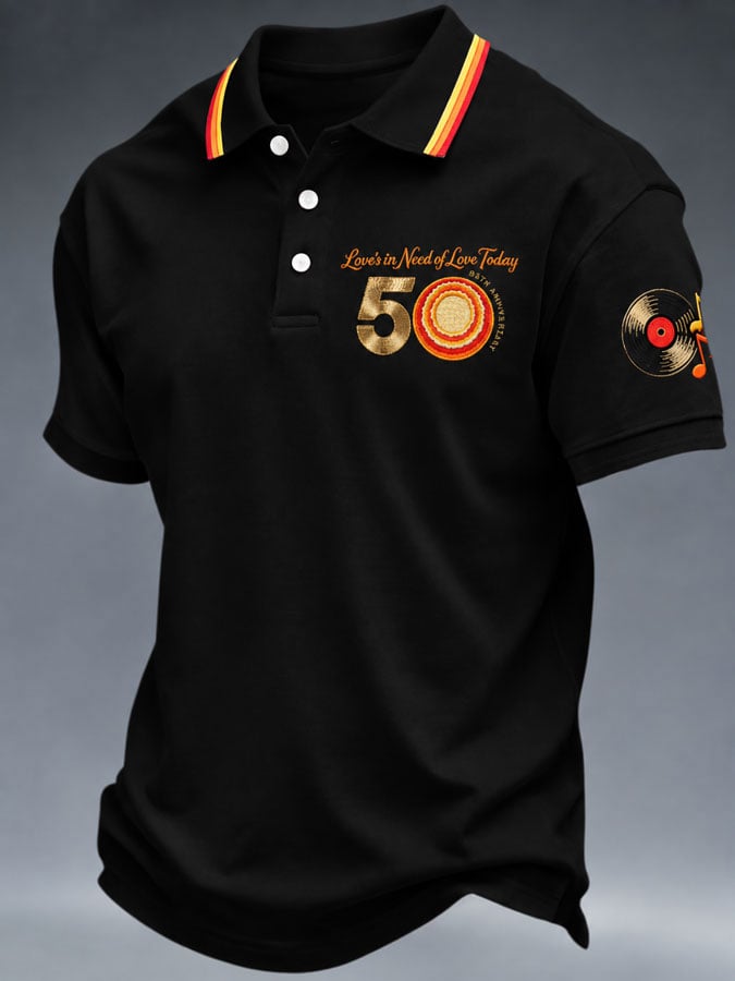 Men's Short-Sleeve Polo Shirt with Music Tour Print