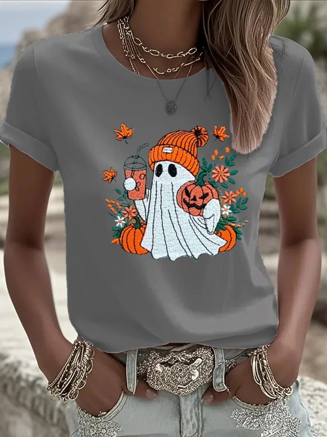 Women's Cute Ghost Printed Casual T-Shirt