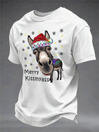 Men's Retro Funny Christmas Donkey Merry Kissmyass Print T-Shirt