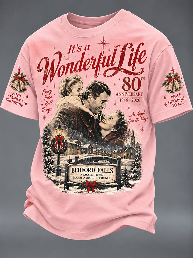 🔥🔥2nd 50% Off 🔥🔥Men's It's A Wonderful Life Christmas Print Round Neck T-shirt