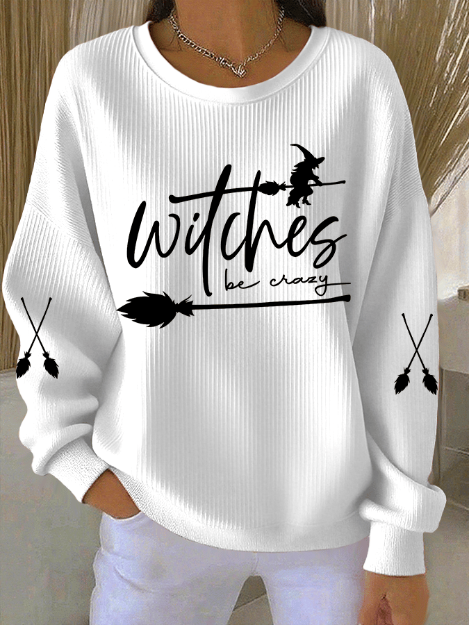 Women's Witch Be Crazy Print Knit Crew Neck Long Sleeve Top