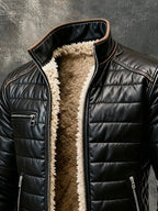 Men'S Vintage Warm Plush Soft Leather Outdoor Jacket