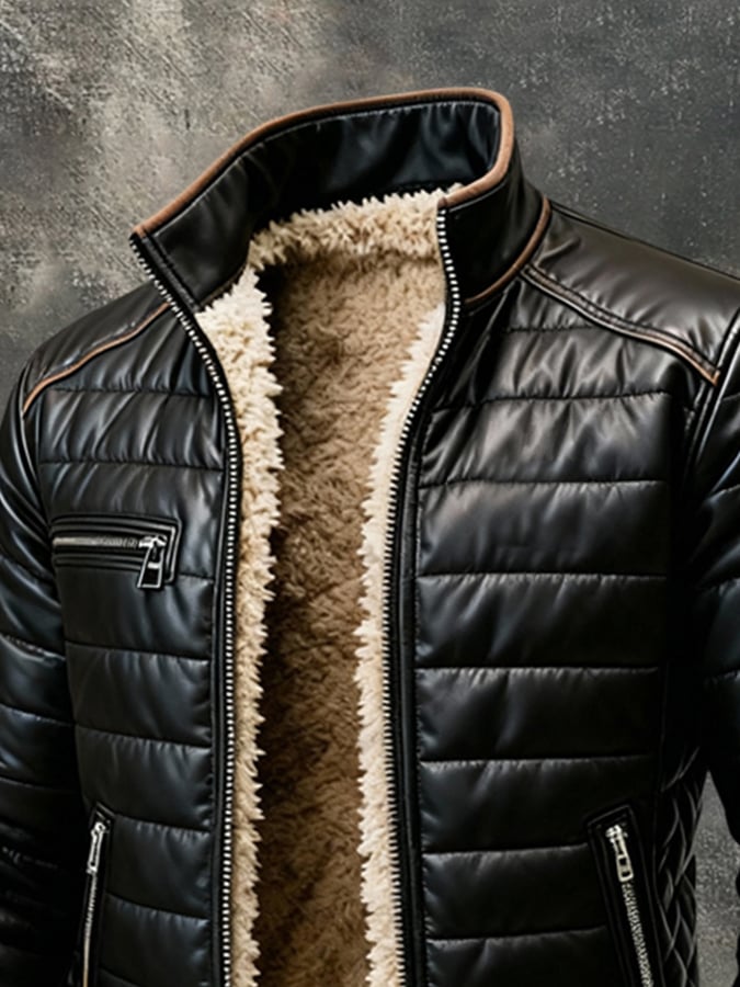 Men'S Vintage Warm Plush Soft Leather Outdoor Jacket