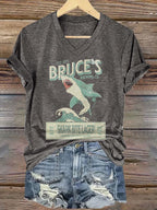 Women's Bruce's Brewing Co. Shark Bite Lager Print V Neck T-shirt