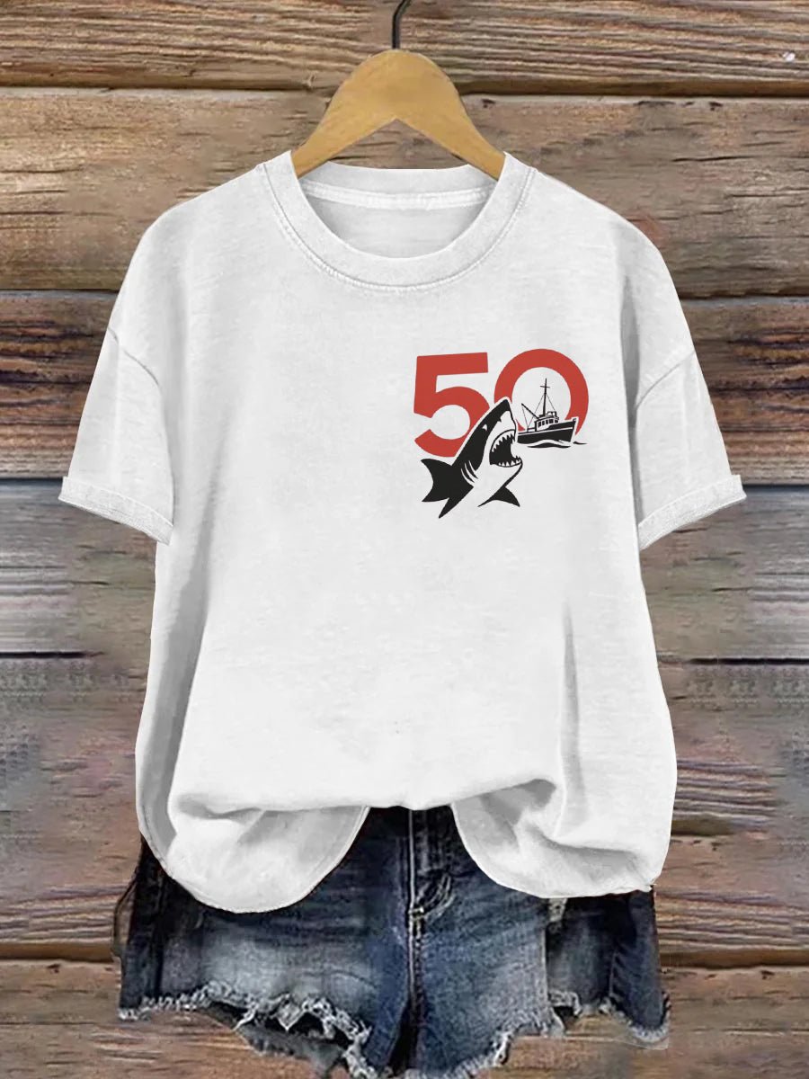 Women's Shark 50th Anniversary Printed Short-Sleeved T-Shirt